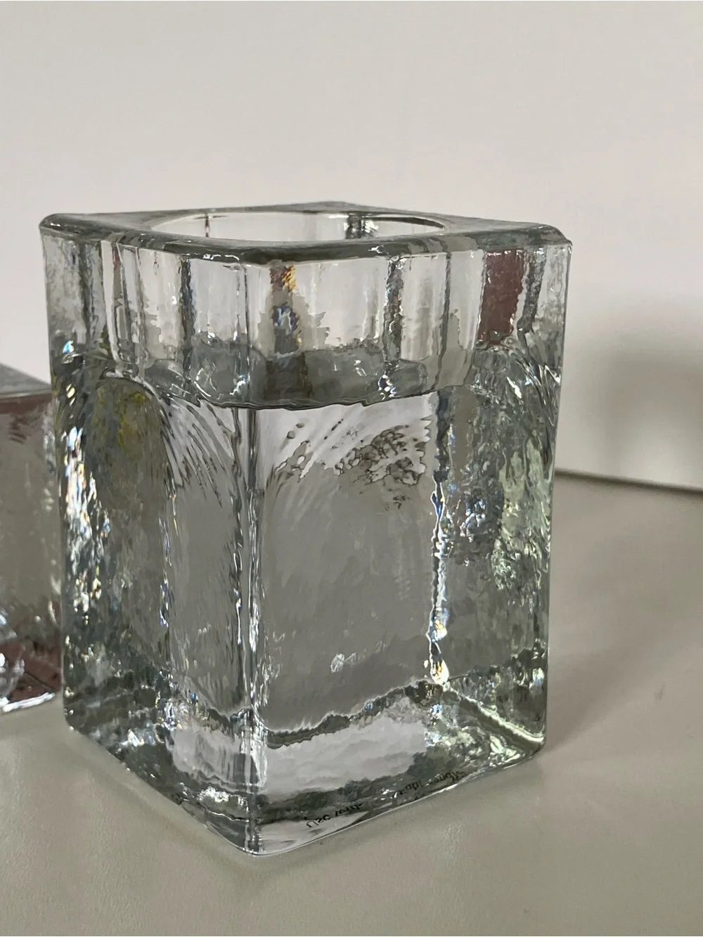 Pottery Barn Square Tealight Candle Holders Vintage Set Of 2 Recycled Glass EUC